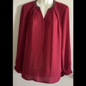 Violet & Claire blouse long sleeves wine color size Med beading around n…